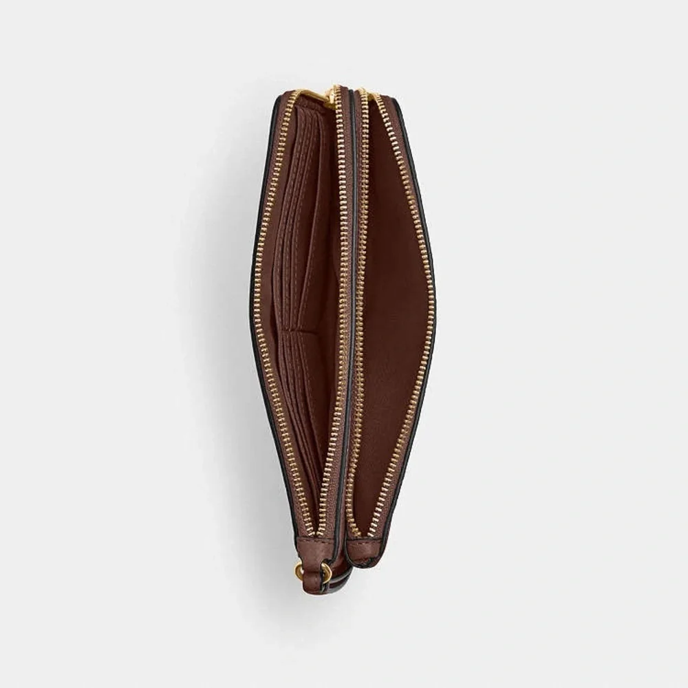 Coach In Signature Canvas Double Zip Wristlet Gold/Tan/Brown